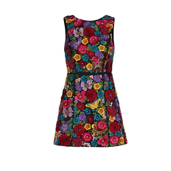 Alice + Olivia Lindsey A-line Mini Dress Multicolor Allover Floral Embroidery - Picture 2 of 12